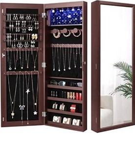 lot 3361 image: Nicetree 6 LEDs Jewelry Armoire with Mirror with 3 Exclusive Improvements, 4.2D Lockable Mirror with Jewelry Storage, DoorWall Mounted Jewelry Organizer Mirror, Acrylic Cover