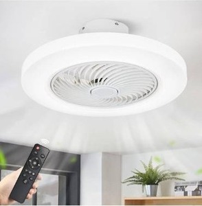 lot 3368 image: Modern Bladeless Ceiling Fan with Lights Remote Control, White Enclosed Low Profile Ceiling Fans 3-Color Dimming 3-Level Speed for Bedroom,Kitchen,Hallway(White, 22.4 INCH)