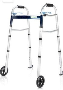 lot 3379 image: OasisSpace Compact Folding Walker, with Trigger Release and 5 Inches Wheels for The Seniors Accessories Included Narrow Lightweight Supports up to 350 lb