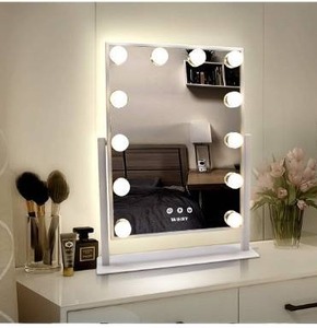 lot 3380 image: WEILY Hollywood Makeup Mirror with Lights,Large Lighted Vanity Mirror with 3 Color Light & 12 Dimmable Led Bulbs,Smart Lighted Touch Control Screen & 360 Degree Rotation(White)