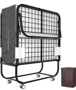 lot 3382 image: Karcog Folding Bed with Mattress, Rollaway Bed Storage Cover Included, Portable Foldable Guest Bed for Adults, Cot Size Fold up Bed with Memory Foam Mattress and Metal Frame on Wheels - 75 x 31