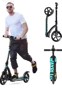 lot 3383 image: WAYPLUS Kick Scooter for Teens & Adults. Max Load 240 LBS. Foldable, Lightweight, 9 Big Wheels, 4 Adjustable Level. Bearing ABEC9