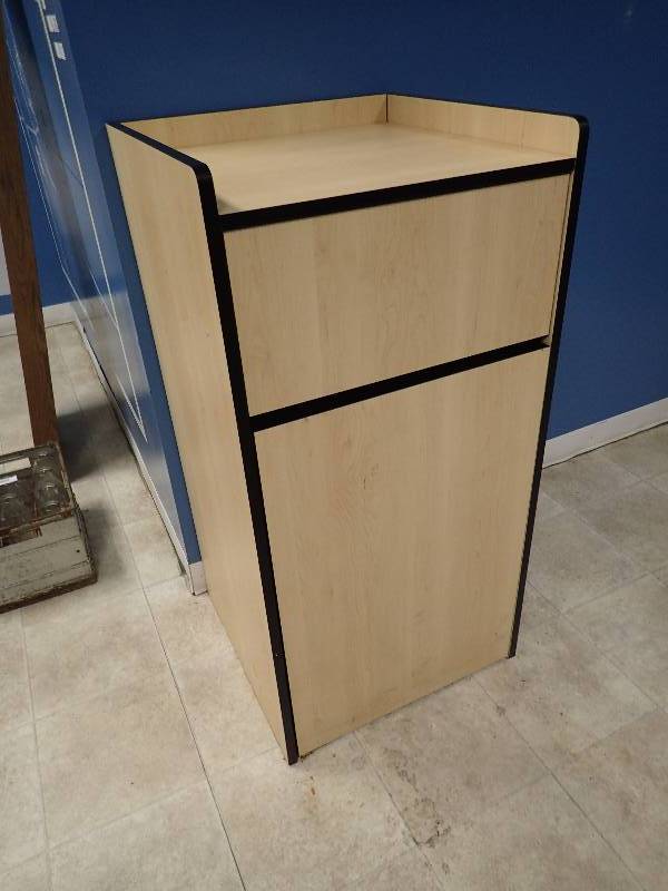 lot 1572 image: Light Laminated Trash Can Dispenser Cabinet