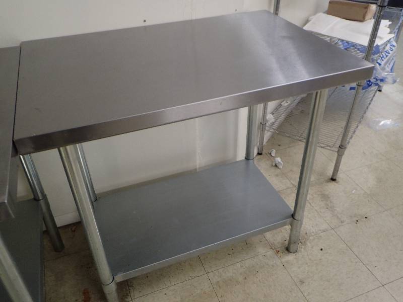 lot 1576 image: 36 Stainless Top Work Table w Galvanized Under Shelf