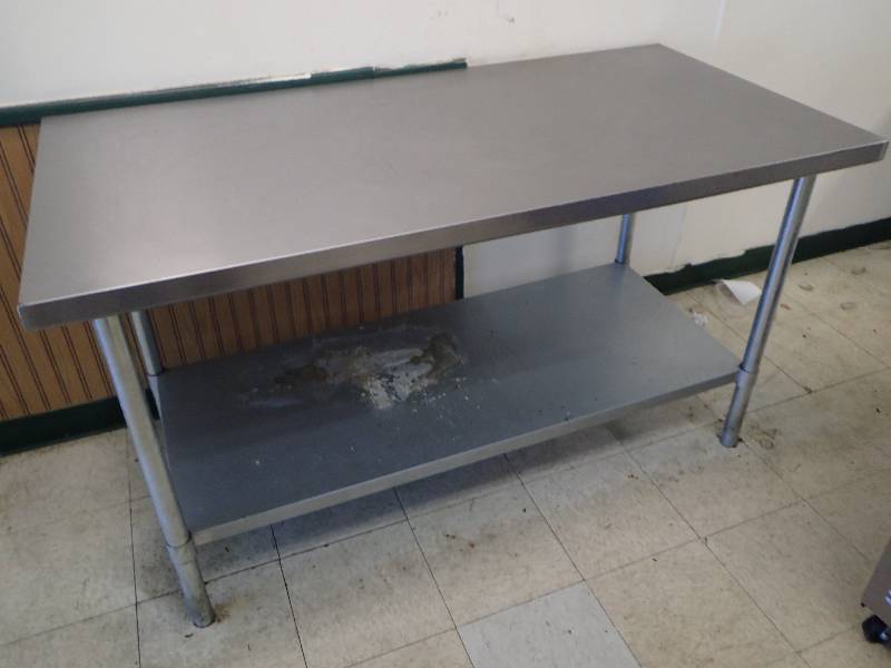 lot 1577 image: 60 Stainless Top Work Table w Galvanized Under Shelf
