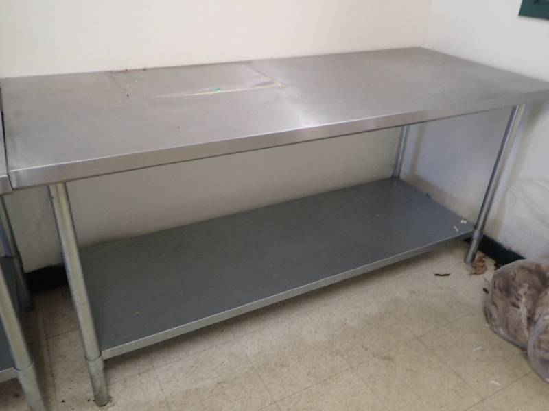 lot 1579 image: 72 Stainless Top Work Table w Galvanized Under Shelf