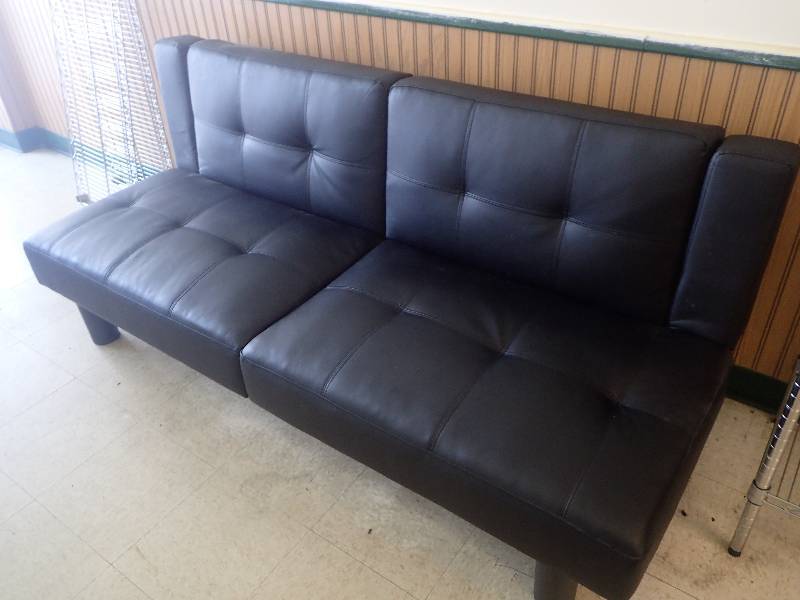 lot 1610 image: Black Vinyl Seating Couch w Adjustable Arms