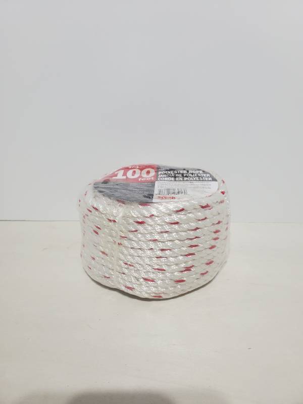 lot 1396 image: Koch Industries Twisted Polyester Rope, 14 Inch By 100 Feet, White With Red