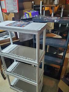 lot 1793 image: Two Each. One White, One Black. Gracious Living 4 Shelf Fixed Height Solid Light Duty Resin Storage Unit 24 x 12 x 48 Black (4 Pack)