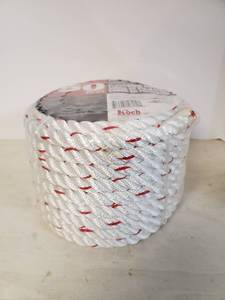 lot 1651 image: Koch Industries Twisted Polyester Rope, 12 Inch by 50 Feet, White with Red Tracer, Coil
