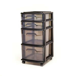 lot 1757 image: Homz 4 Medium Drawer Cart, Black w Tinted Drawers