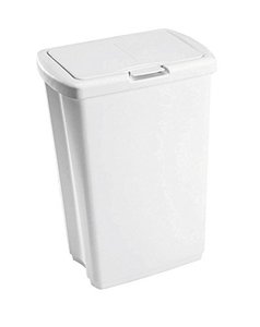 lot 29823 image: Rubbermaid Spring Top Kitchen Bathroom Plastic Trash Can with Lid, White  (13 Gallon)