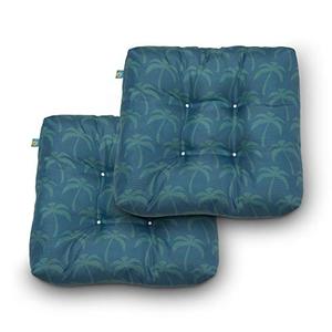 lot 29833 image: Duck Covers Water-Resistant Indoor Outdoor Seat Cushions, Blue Oasis Palm  (2-Pack) (19 x 19 x 5 Inch)
