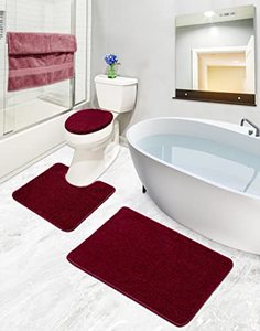 lot 29835 image: Ottomanson Eco Bathroom Collection Washable Non-Slip Rubberback Solid Design Bath Rug Set, Burgundy  (3 Piece)  (18 x 3018 x 1918 x 18)