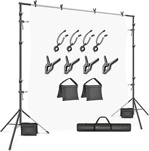 lot 29837 image: LimoStudio Photo Studio 10 x 9.6 (W x H) Heavy Duty Adjustable Muslin Backdrop Stands, Background Backdrop Support Kit with Super Clamps, Backdrop String Clip Holders, Sandbags, AGG2862