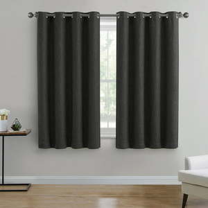 lot 29849 image: Better Homes & Gardens Woven Textured Grommet Blackout Curtain Panel, Black  (50 x 63)