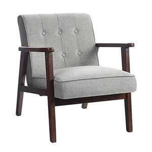 lot 29883 image: SONGMICS Leisure Chair with Solid Wood Armrest and Feet, Light Gray