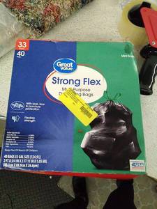 lot 29893 image: Great Value Strong Flex Trash Bags, Black (33 Gallon)  (40ct)