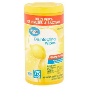 lot 29906 image: Great Value Lemon Scent Disinfecting Wipes  (75ct) (3 Packs)