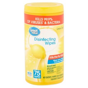 lot 29908 image: Great Value Lemon Scent Disinfecting Wipes  (75ct) (3 Packs)