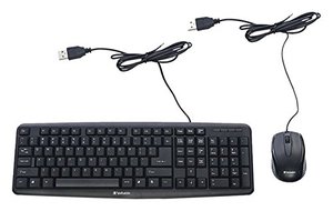 lot 30287 image: Verbatim Slimline Wired Keyboard and Mouse Combo, Optical Wired Mouse, Full-Size Keyboard, USB Plug-and-Play, Black