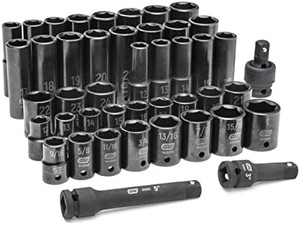lot 30407 image: GEARWRENCH 44 Piece 12 Drive Standard & Deep SAEMM Impact Socket Set - 89094   (Retails $171)