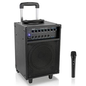 lot 31209 image: Pyle Wireless Portable PA System wHandle, Wheels-14 to AUX, RCA Cable (PWMA230BT)