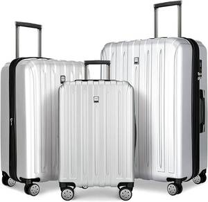 lot 31764 image: FOCHIER 3 Piece Expandable Luggage Set with TSA Lock, Hard Shell Suitcase Sets with Spinner Wheels, (202428 inch), Dark Grey, 28 is damaged  (SOLD AS IS)