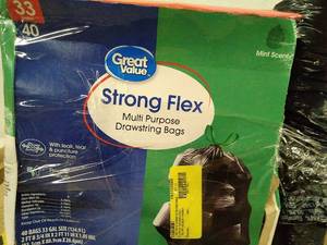 lot 31789 image: Great Value Strong Flex Multipurpose Drawstring Bags (1pc)