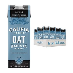 lot 31804 image: Califia Farms - Oat Milk, Unsweetened Barista Blend Shelf Stable  Non Dairy Milk  Gluten-Free  Non-GMO, 32 Fl Oz (Pack of 5)