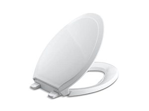 lot 54439 image: Kohler 4734-0 Rutledge Elongated, Grip-Tight Bumpers, Quiet-Close Release Hinges, Quick-Attach Hardware, No Slam Toilet Seat, White