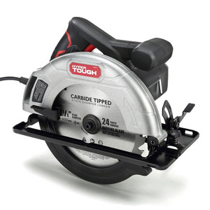 lot 54485 image: Hyper Tough 12 Amp Corded 7-14 inch Circular Saw with Steel Plate Shoe, Adjustable Bevel, Blade & Rip Fence