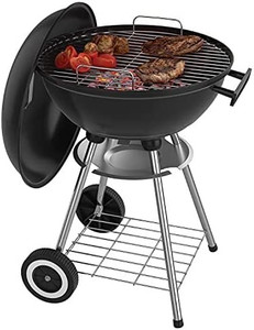 lot 30542 image: 18 Inch Portable Charcoal Grill with Wheels for Outdoor Cooking Barbecue Camping BBQ Coal Kettle Grill - Heavy Duty Round with Thickened Grilling Bowl Wheels for Small Patio Backyard