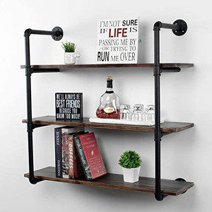 lot 30558 image: MBQQ Industrial Retro Pipe Shelf 36in 3 Tier Wall Mounted,Rustic Floating Shelves,Farmhouse Kitchen Bar Shelving,Home Decor Book Shelves,DIY Bookshelf Hanging Wall Shelves,Black
