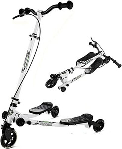 lot 30559 image: WOOKRAYS Swing Scooter, 3 Wheels Foldable Wiggle Scooter Tri Slider Kick Speeder Push Scooter with Adjustable Handle for Kid Ages 5 Years Old and Up