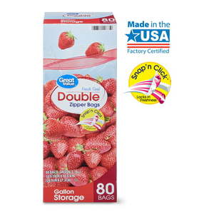 lot 31919 image: Great Value Fresh Seal Double Zipper Storage Bags, Gallon,Bundle wQuart Freezer Bags & Assorted Sandwich Bags, 80 Count50 Count100 Count