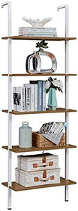 lot 31933 image: Superjare Industrial Ladder Shelf, 5-Tier Wooden Bookshelf with Stable Metal Frame, 72 Inch Storage Shelf, Plant Flower Display Shelf, Stand Shelf for Home Office