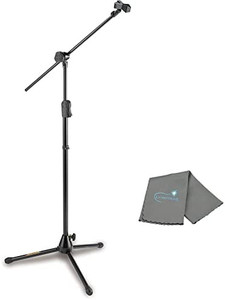 lot 45912 image: Hercules MS533B EZ Clutch Tripod Microphone Stand with Hideaway 2-in-1 Boom & EZ Microphone Clip, Single Knob Adjustment, with a Lumintrail Cleaning Cloth