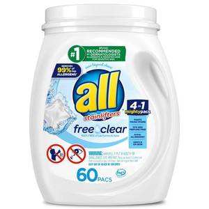 lot 45916 image: All Mighty Pacs Free Clear Laundry Detergent Pacs - 60ct24.7oz