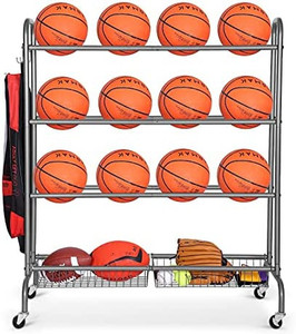 lot 45921 image: FHXZH Store 4.6 out of 5 stars67Reviews FHXZH Ball Storage Garage, Basketball Racks, Ball Holder, Rolling Sports Equipment Storage Cart with Baskets and Hooks, Garage Sports Equipment Organizer with Wheels Amazons