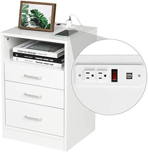 lot 45922 image: ADORNEVE White Nightstand 3 Drawers with Open Storage Bedroom Furniture End Table Side Table Wooden Sofa Side Stand Cabinet,with Sliding Drawer