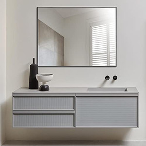 lot 45924 image: Bonverre 30 x 40 Inch Rectangle Wall Mirror, Aluminum Frame Rectangular Mirror for Bathroom, Vanity, Bedroom, Living Room, Entryway, Wall Mounted Horizontal or Vertical, Black