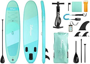 lot 46803 image: Retrospec Weekender 10 Inflatable Stand Up Paddleboard ISUP Bundle with Carrying Case, 3 Piece Adjustable Aluminum Paddle, 3 Removable Fins, Pump, and Cell Phone Case -Retails for $349 - may not be exact stock photo