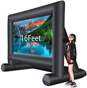 lot 46816 image: 16ft Inflatable Blow up Mega Movie Projector Screen - Includes Inflation Fan, Tie-Downs and Storage Bag- Great for Outdoor Party Backyard Pool Fun (16 feet) - untested, sold as is