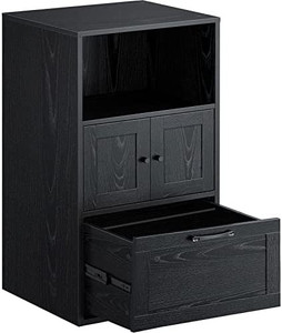 lot 46817 image: Rolanstar File Cabinet with Drawer, Filing Cabinet with Storage Shelf for Home Office, Vertical Office Cabinet with File Drawer, Black