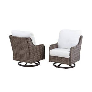 lot 3390 image: Hampton Bay Windsor Brown Wicker Outdoor Patio Swivel Dining Chair with Bare Cushion (2-Pack) - Retail $499.99