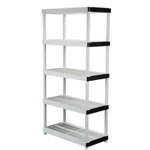 lot 5692 image: Gray 5-Tier Plastic Garage Storage Shelving Unit (36 In. W X 72 In. H X 18 In. D)