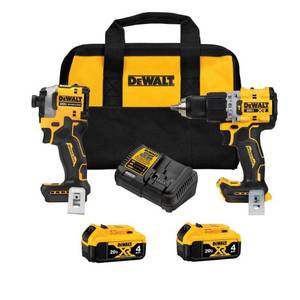 lot 5802 image: DEWALT 20-Volt MAX XR Hammer Drill and ATOMIC Impact Driver Combo Kit (2-Tool) with Two 4 Ah Batteries, Charger and Bag