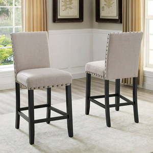 lot 5822 image: Roundhill Furniture Biony Bar Stool Beige Set of 2