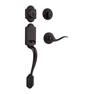 lot 5825 image: Kwikset Arlington Single Cylinder Handleset with Tustin Lever Featuring SmartKey Security in, Venetian Bronze (B0031AG90Q)